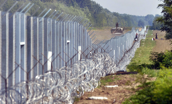 헝가리 남부 세르비아 국경에 세워진 178km 길이의 국경장벽. 오르반 빅토르 헝가리 총리는 2015년 8월 이후 난민 유입을 차단하기 위해 3중 장벽을 설치하고 전기가 흐르도록 하는 등 강경책을 취한 바 있다. [AP=연합뉴스]