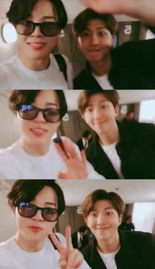 Group BTS Jimin and RM expressed gratitude to Fan Club Ami.Jimin said on BTS Official Twitter afternoon, I really enjoyed it.Thank you. We released a short video.Among the published images, Jimin waved his hands toward RM and the camera and greeted him.Especially the two add a crush to the people who see with smile and love-filled eyes.Meanwhile, BTS is Japan fan meeting BTS JAPAN OFFICIAL FANMEETING VOL.4 - Happy Ever After ~ , and entered through Gimpo International Airport on the same afternoon.Meanwhile, BTS announces Come back on May 18th, a new album LOVE YOURSELF Ring Tear and attracts hot enthusiasm and expectation of fans.