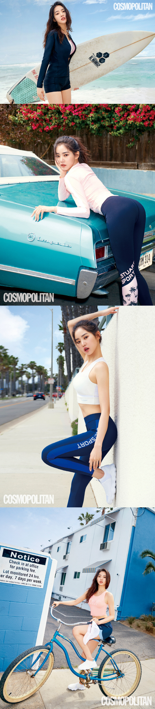 Is a summer picture of Hwang Seung-eon through the June issue.The photo, taken in the blue sea of Los Angeles, showed off her healthy and solid Bodie line.He showed off his charming sporty look by matching his bra top to a light bodie suit, or matching baby pink tops and sports leggings.Through the interview after the photo shoot, I keep doing the exercise with home training. If I get a picture shoot like today, I manage it more intensively.In the past, I did not have to do it, but recently I feel like I am working, so I do my best. The interview with Hwang Seung-eon, who is showing a new appearance as MC of the beauty program called My Mad Beauty Diary of JTBC4, can be found in more detail in the June issue of Cosmo Politan and the official SNS and website of Cosmo Politan.