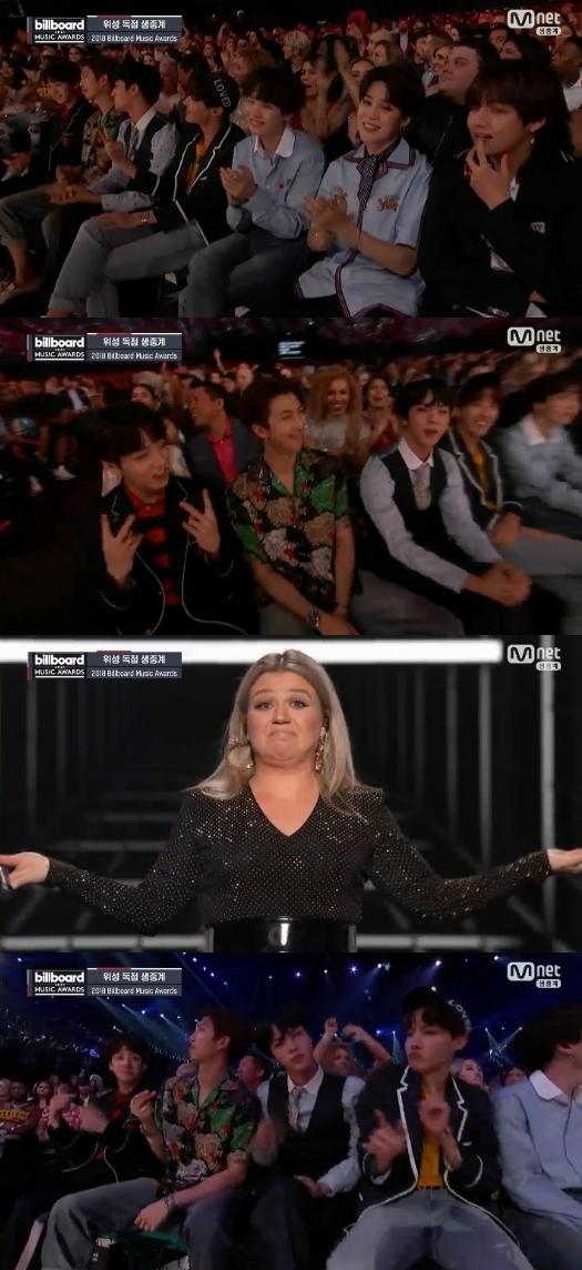Billboard Music Awards BTS gave its first greeting with Kelly Clarkson Clarkson introduction.The 2018 Billboard Music Awards were held in Las Vegas on the 21st (Korea time).Kelly Clarkson Clarkson, who was on stage on the day, had time to introduce The Artists who appeared at Billboard Music Awards including Janet Jackson, Christina Aguilera and Sean Mendes.Kelly Clarkson Clarkson then shouted the name of BTS, and a huge shout was poured out the moment BTS was captured on the screen.Kelly Clarkson Clarkson was surprised by the previous-class shouts.Meanwhile, BTS has been nominated for the second consecutive year in the Billboard Music Awards Top Social The Artist category.It is a matter of interest whether they will be delighted to win the top social arts category for the second consecutive year.BTS will release its regular 3rd album Fake Love stage, which was released on the 18th, at the Billboard Music Awards for the first time.In this regard, BTS said at a red carpet event, Its a miracle. I think Im here because of my fans. Ill do well.Mnet broadcast screen