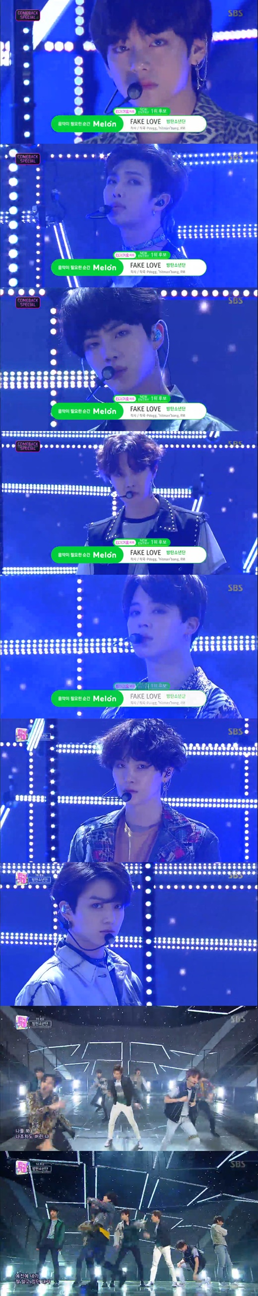 The group BTS made a comeback.On SBS Inkigayo song broadcasted on the 27th, BTS appeared and performed the title song Fake Love following the songs Anpanman and Airplane!! Part 2.On the stage of Anpanman, BTS drew attention with its youthful style of primary color coordination, with its youthful, cute choreography and Performance as it fits the style.In the Airplane!! Part 2 stage, it boasted a completely different atmosphere.In Airplane!! Part 2, a song that contains the candid feelings felt by the members of the world through the world tour, a free and sexy image attracted attention.In the last show, Fake Love, BTS charisma was outstanding, with more mature stage manners, sword dances and Performances.The title song Fake Love is a song of the aunt hip-hop genre in which Grunge Rock guitar sound and groovy trap beat create a strange gloomy, and it captures the sensibility of farewell with unique songs and sounds of BTS.On the other hand, Inkigayo Songs featured BTS, Winner, TinTop, Cross Jean, Lovelys, Enflying, Bigton, Ben, (Women) Children, The Eastlight, Canto, Khan, Spectrum and Gracie.