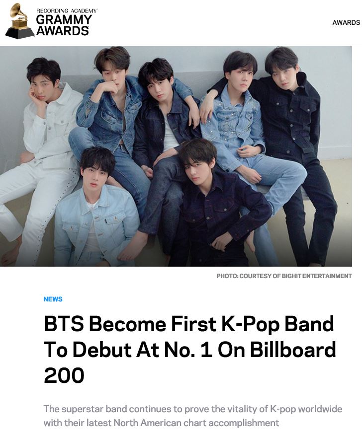 BTS, which has won the Billboard 200 No. 1 and Billboard Hot 100 TOP10, will be recognized in the Worlds most prestigious music awards Grammy Awards?The realization of dreams is getting closer.On Monday, United States of America media Grammy said: BTS took the top spot on the Billboard 200.Superstar Boy Band is currently enjoying the status of K-pop, leaving achievements on the North American charts. Grammy also reported that President Moon Jae-in sent a message of congratulations to BTS for the first time as a K-pop on the Billboard 200 chart and as a foreign language album for the first time in 12 years.In particular, BTS connected the story line with songs, dances and music videos that contain their stories.So BTSs songs have received deeper support from the United States of America society. They also analyzed BTS music, saying, There is a uniqueness that expresses themes such as depression and adversity that are out of the repertoire of the Korean idol group without metaphor. Currently, the article is located in the main part of the Grammy latest news page and is receiving explosive attention.Grammy, known for being more conservative than other awards or media outlets at United States of America, is paying attention to BTS Billboard performance and President Moon Jae-ins celebration with special Issues, not only in Korea but also in the former World.Last year, he reported articles on the achievements of BTS before the awards ceremony, and several domestic and foreign media reported on the article titled Grammy started to pay attention to BTS.Lim Hyung-joo, who was the first Asian popper singer to be nominated as a member of the National Academy of Recording Arts and Sciences (NARAS) and was appointed as a judge of the Grammy Award, the highest grade among member grades. He praised it.Lim Hyung-joo said on the 27th that BTS was ranked # 1 on the Billboard 200, Today is a historic day that we should remember forever. He also made a mistake to some unconventional netizens who claim that the Billboard 200 chart is not the main chart.On the 30th day of BTS entry into the Billboard Hot 100 TOP10, Our proud BTS has created another miracle of entering the United States of America Billboard Hot 100 chart TOP10.Now, the only nomination for the Grammy Awards is left. BTS is not a dream, but a reality that will come soon. Fighting A direct reference to the dream of being a Grammy candidate.Billboard Music Awards, American Music Awards, Billboard 200 No. 1, Billboard Hot 100 TOP10.BTS, which is making the dreams that have been presented so far, is attracting much attention as to whether it can achieve the miracle of Grammy Awards.Photo: DB, Grammy coverage capture, Digiencom