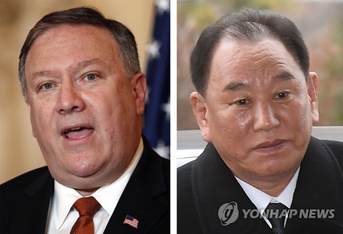 폼페이오 미 국무장관과 (왼쪽)과 김영철 북한 노동당부위원장  [연합뉴스 자료사진]