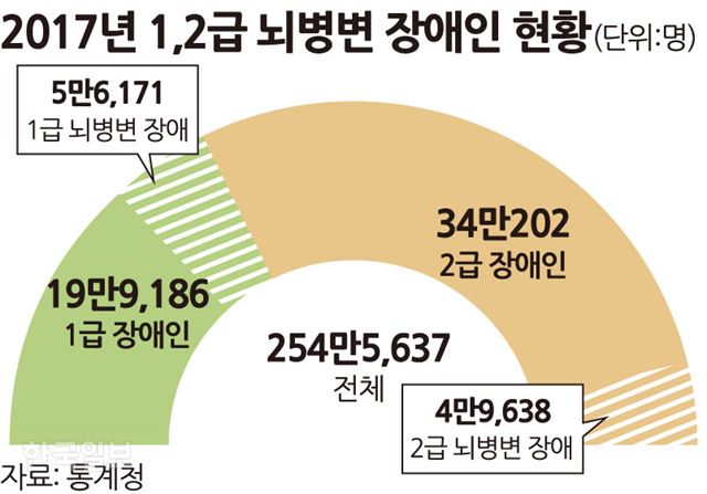 [저작권 한국일보]1,2급 뇌병변 장애인 현황. 송정근 기자