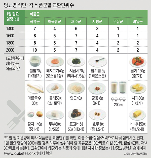 당뇨병 식단 및 교환단위 수/ 사진=대한당뇨병학회 제공