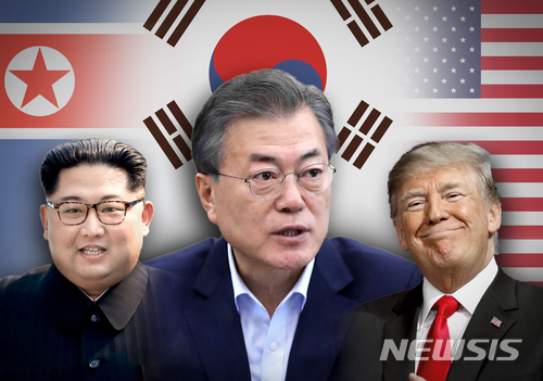 【서울=뉴시스】김정은 북한 국무위원장, 문재인 대통령, 도널드 트럼프 미국 대통령의 모습. (그래픽=전진우 기자) 2018.05.09.