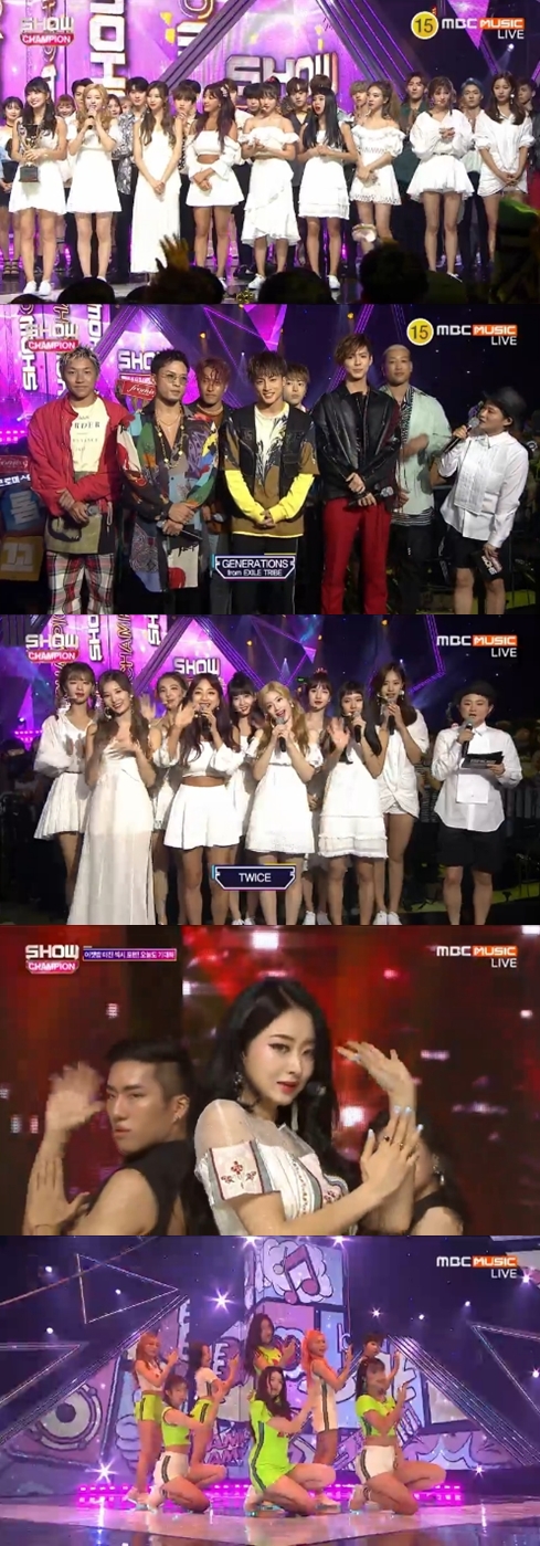 Girl group TWICE won the first place in the show! champion at the same time as comeback.TWICEs Dance The Night Away won first place on MBC Music Show! Champion on the 18th, surpassing Momo Land BAAM, Black Pink Tududou, Bitobi Do not Without You and Apink No 1.TWICE, who took first place, said, JYP family members, staff, choreography team, parents Thank You.Thank you for your Wheesung senior who wrote this song and thank you for always supporting and loving us. On this day, TWICE released the first stage of the title song Dance The Night Away, which was the number one music chart for a week and succeeded in 9 consecutive hits.In addition, the special stage of Japan representative performance group GENERATIONS from EXILE TRIBE, which is first unveiled in Korea, was also unveiled.Japans leading male artist GENERATIONS from EXILE TRIBE, which ranks first on the Oricon charts and tops the charts for each album released, has played three medleys including Alight Alight, Big City Rodeo and YMCA.In addition, a special interview with MC Kim Shin-young was also released.GENERATIONS from EXILE TRIBE said, I was nervous because it was the first stage, but I will do my best to be cheered by Koreans.It was the first time I watched live broadcasting, but I was very studying, he said of his impression of the performance of Korean singers.On this day, Show! Champion featured Apink, TWICE, GENERATIONS from EXILE TRIBE, accounting, Momo Land, Gugudan Seminar, Ashley, Shin Hyun Hee, Kim Root, Ellis, Promis Nine, Golden Child, Maitine, Neon Punch, Target, Seojay and Flash.Photo: MBC Music Broadcasting Screen