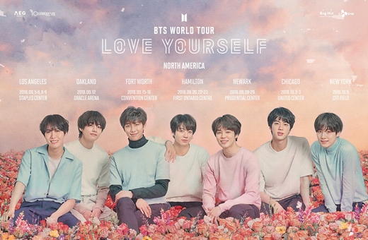 Group BTS will be on the United States of America AT & T Stadium.BTS announced the tour poster through the official Fan Cafe and SNS at 10 am on the 9th and announced the additional announcement of the United States of America AT & T Stadium performance of LOVE YOURSELF tour.According to the public schedule, BTS will hold Concert on October 6 at United States of America New York City Field.The performance will be held at the first AT & T Stadium stage held by BTS at United States of America with 40,000 seats.In particular, it is the first time that Korea Singer has performed solo performances at the United States of America AT & T Stadium.As a result, BTS has confirmed 33 performances in 16 cities including North America, Europe and Japan, starting with the LOVE YOURSELF tour held at the main stadium of Seoul Jamsil Sports Complex on the 25th and 26th.