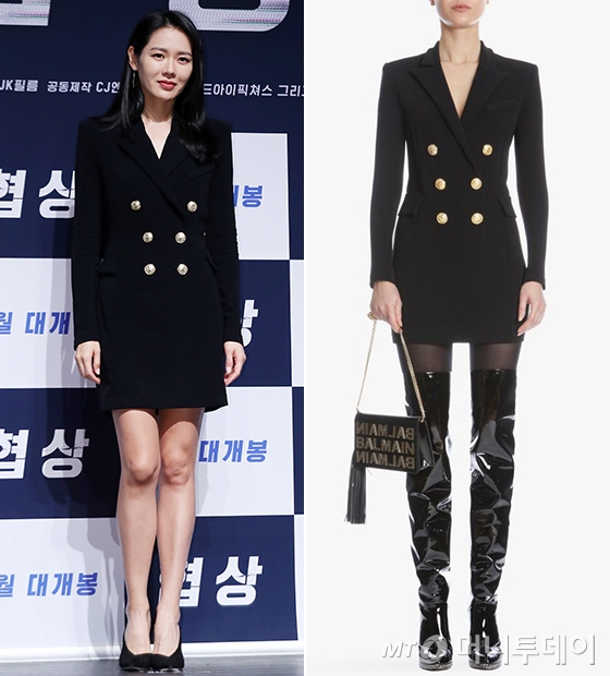 Actor Son Ye-jin perfected the one-piece, a sophisticated Double Jeopardy Brest jacket.Son Ye-jin attended the report on the production of the movie Negotiations at CGV in Apgujeong, Gangnam-gu, Seoul on the 9th.On this day, Son Ye-jin appeared in a jacket-shaped One piece with colorful gold buttons and wearing V (V)Zhong You cut Black High Heels.Son Ye-jin completed a neat styling with a neat silver drop earring, after lightly flipping his shoulder-length hair to one side.One piece chosen by Son Ye-jin is the Tailored Double Jeopardy Breasted Dress from the fashion brand Balmain 2018 Prepol Collection.The lookbook model wears a black stocking and black patent PSY high boots in the Black Double Jeopardy Brest jacket One piece.Son Ye-jin, elegantly with unique High Heels...model, gorgeously with PSY hi-boots