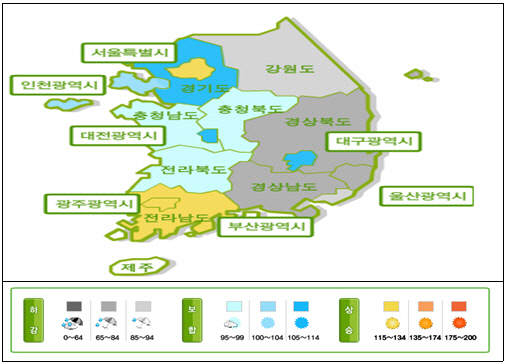 2018년 7월 주택매매시장 소비심리지수 기상도. 제공｜국토연구원