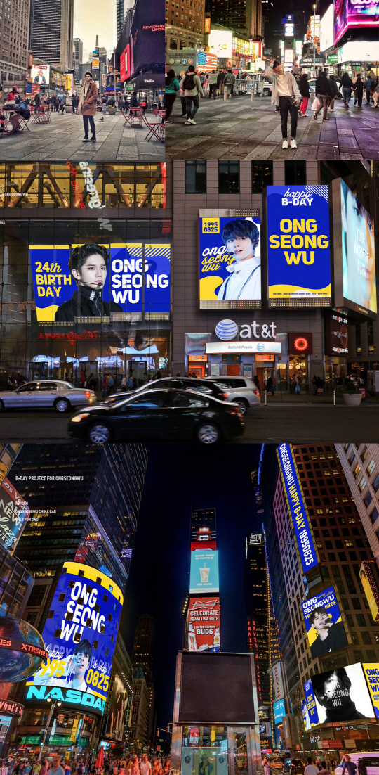 Fans of the group Wanna One Ong Seong-wu decorate the New York City Times Square with the stars 24th birthday celebration.Ong Seong-wus Korean and Chinese Federation will post Ong Seong-wus birthday celebration ad on 11 screens and NASDAQ screens of Thomson Reuters Corporation building in the center of New York City Times Square on the 25th.The birthday video will be repeatedly exposed for 30 seconds and will be exposed for 25 days.Thomson Reuters Corporation and NASDAQ screens are located in the center of Times Square.New York City is the first city to travel three years ago by Ong Seong-wu.Ong Seong-wu visited New York City again on June 24th and told Wanna Ones official cafe, I can not forget when I first came to New York City in February 2015.It was a cold day, but I walked around every corner of New York City for a week. I was really happy.I could not compare it to any luxurious trip to me with a round trip of 800,000 won, a shabby guest house, a creaking bed, a three-shissie hot dog and coke.It was the first overseas trip when I was busy running toward my dream vaguely. The fandoms of Ong Seong-wu operate Ong Seong-wu and Ong Seong-wu in Hongdae and Gangnam District, Apgujeong and Dongdaemun Cinema.The COEX Mall Underworld Panorama will also display huge advertisements, and the five airport railways history and nine LED screens will also feature Ong Seong-wus birthday advertisements.You can see birthday celebration advertisements on LED screen of ICN airport terminal 1, digital media city, Hongdae entrance, Gongdeok, Seoul station until 30th.Advertising commemorating Ong Seong-wus birthday is being conducted at major subway stations in the metropolitan area (Gangnam District, Samsung, Hongdae, Seoul Station, Sinchon, ICN Airport, Gongdeok, Digital Media City Station, Bokjeong, Jongno 3-ga, Myeongdong, etc.).On the other hand, Ong Seong-wu spent his birthday in Taiwan on the World Tour concert schedule.