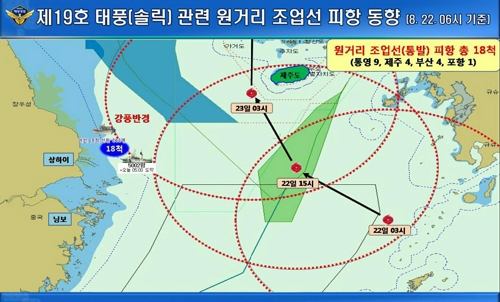 태풍 예상 진로도와 조업 어선 대피 동향 [제주지방해양경찰청 제공]