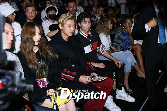 EXO Chanyeol and Girls Generation Taeyeon visited Shanghai Greenland Shenhua F.C. in China on the 4th to watch the Fashion show of 2018 autumn Tami Now.The two people caught the attention of fashion people as well as local media with warm visuals.SM representative pappy.Visual of a male and female.Receive the continent.Im here to see the Fashion show.