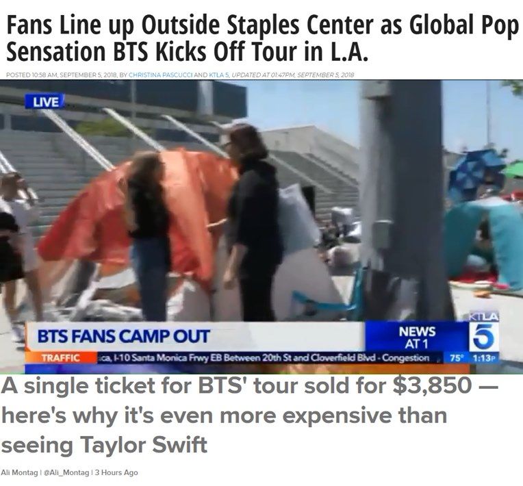 On Monday, local Los Angeles news outlets reported images of the Armies lining up in front of Staples venues: Its a stunning sight.This place has turned into a camping ground, he said, showing the amis gathering together with various tents.BTS will perform four times on the 6th and 8th and 9th of the 5th, and all tickets to the tour as well as LA have already sold out, making it a high-priced transaction in the used market.One local media outlet said: BTS tickets sold out quickly and in the used market, they were sold at a top price of 384.88 Family Dollar (Hanhwa about 4.32 million won).According to Ticket IQ, the average used ticket price for the United States of America is 823 Family Dollar (Hanhwa about 920,000 won), which is higher than Taylor Swifts 2018 My Reputation tour.Meanwhile, BTS Love Yourself - Anthur reached the # 1 spot on the United States of America Billboard album chart Billboard 200, and Nikki Minajs title song Idol entered the Hot 100 11th place.