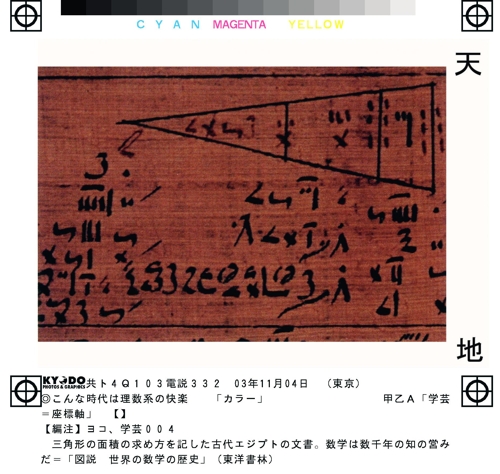 삼각형의 면적을 구하는 방식을 기술한 고대 이집트 문서[교도=연합뉴스 자료사진]