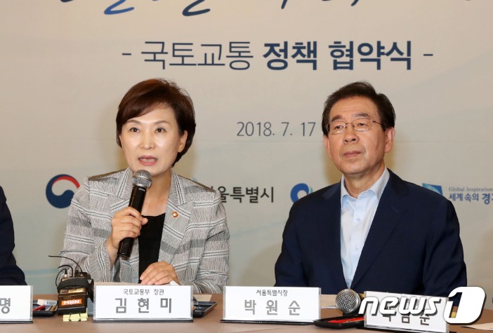 김현미 국토교통부 장관(왼쪽)과 박원순 서울시장© News1