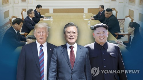 평양정상회담....남북미(CG) [연합뉴스TV 제공]