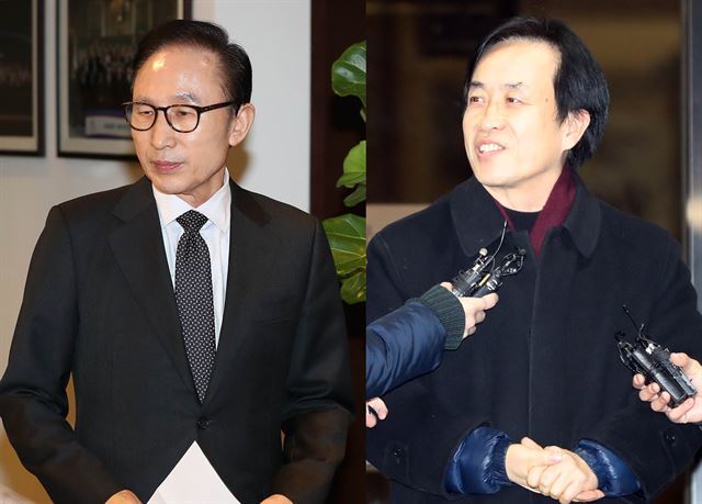 이명박 전 대통령과 그의 과거 측근 김희중 전 청와대 부속실장. 연합뉴스 한국일보 자료사진
