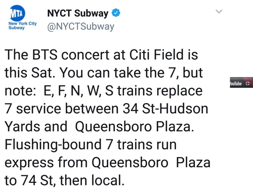 <p>(New York City =) Lee Jun Joon correspondent = Worldwide K-pop group Dark & ​​amp; The whole of New York City is shaking ahead of Wild (BTS) historic US AT & T Stadium performance.</p><p>Dark & ​​amp; Wild is scheduled to decorate the North American tour with 40,000 spectators at Cityfield, Queens, New York City, 7 pm local time (7 am, 7 pm local time).</p><p>Cityfield is the home stadium of the New York City Mets in Major League Baseball (MLB) of the United States, with top athletes including Paul McCartney, Jay Ji, Beyonce and Lady Gaga. 40,000 concert tickets were released at the same time as the ticket sales began.</p><p>This is the first time that a Korean singer has opened a solo concert in the US AT & amp; T Stadium.</p><p>Home of Pop In the United States, AT & T Stadium is considered to be the only thing for superstars. It is also a performance that marks the end of the North American tour that started at the Staples Center in Los Angeles (LA) on May 5-6, 8-9.</p><p>Local media are also looking for Dark & ​​amp; Wilds AT & amp; T Stadium debut.</p><p>Dark & ​​Wild has joined artists like Jack Brown Band, Dead & Company, Lady Gaga and Beyonce who performed at the ballpark, Forbes said. Its an impressive sign that Ks pops are bigger have.</p><p>From LA, Auckland, Fort Worth, Canada Hamilton, USA Newark and Chicago, and the heat that rises throughout North America has climaxed in New York City.</p><p>City Field was transformed into a tent village early on. From 4 to 5 days ago, the fans who were enthusiastic fans followed nightly homelessness to occupy the place of standing stone. Police and security personnel in New York City are also guarding the tent village scene.</p><p>Local broadcasts showcase the heat of the tent village, while Dark & ​​amp; Wild is attracting attention.</p><p>CBS New York City said, A tent village was built around the City Field ahead of the seven members historic AT & T Stadium debut. They stayed firmly in the storm a few days ago.</p><p>Subway was also added. Earlier, the New York City Subway (NYCT Subway) announced a tweet account to add an alternative route for Citi Field performance.</p><p>The night before the New York City performance, Manhattan Times square square, the fan club Amy (ARMY) Dark & ​​amp; There was a long line in front of the linefriends shop selling Wilds World Tour souvenirs.</p><p>On the 26th of last month, When Wild appeared on ABCs Morning Show program Good Morning America and GMA, Times Square Studio was around.</p><p>Dark & ​​amp; Wild appeared on ABCs NBCs popular late-night talk show Jimmy Fallon Show ahead of the day before.</p><p>On the 24th of May, I attended the UNICEF youth agenda Generation unlimited held at the headquarters of the Trusteeship Council of the Headquarters of the United Nations, and invited a calm touch with the message of Lets love myself .</p><p>The 4-star MLB home-field West American tour Finale. . Additional New York City subway system</p>