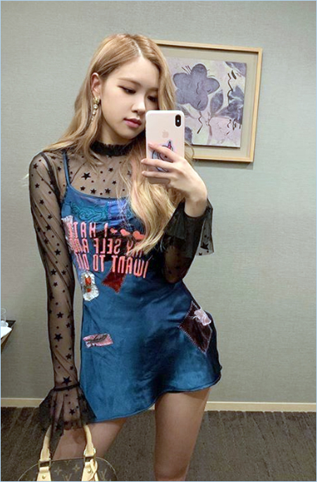 Girls group BLACKPINK member Rose showed beautiful Sight seeing.Rose posted a wonderful picture on her Instagram on the 10th with an article called work work.Rose took a self-portrait using a mirror in a see-through blouse with a clear view and a Mini dress.On the other hand, BLACKPINK, a member of Rose, received a lot of love as Tududududu.