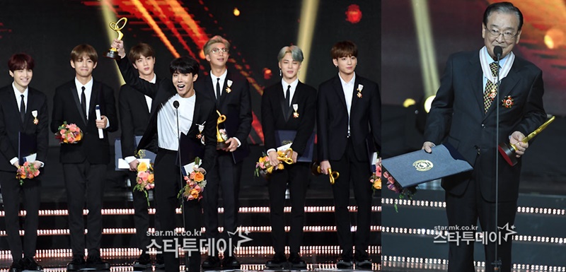 From BTS to Lee Soon-jae, Kim Young-okA total of 2,500 audiences at the 2018 Popular Culture and Arts Awards encouraged those who shined Korean pop culture and arts during the year with a hot applause.At 4:30 p.m. on the 24th, the 2018 South Korea Popular Culture and Arts Awards ceremony was held at the Olympic Hall in Olympic Park, Bangi-dong, Songpa-gu, Seoul.This years ninth annual awards ceremony is a government award system designed to raise the social status of the Korean Artists Welfare Foundation and encourage their efforts and achievements.Shin Hyun-joon and Lee Ji-ae took charge of the day.Shin Hyun-joon said, The 2018 South Korea Popular Culture and Arts Award is the ninth time this year. Lee Ji-ae introduced the Korean Artists Welfare Foundation to encourage popular culture in various fields such as singers, actors, comedies, voice actors, and models.Shin Hyun-joon said, I hope the wind of the Korean Wave will blow to the former World.BTS, which received the most attention before the awards ceremony, won the decoration of the Hwagwan culture as the youngest person in recognition of its contribution to the spread of Korean Wave and Hangul.Hwagwan Culture Decoration is the fifth grade of cultural decoration, and actor Bae Yong-joon and the late comedian Baek Nam-bong, who became the elder Korean Wave star in the drama Winter Sonata, received this decoration.After receiving the Decoration, BTS Suga said, There have been many things going on this year. This seems a great honor.I will spread South Korea to the former World with the heart of the national team. Jimin also said, My heart is likely to explode. This award was made with members, company members, and you.I am grateful and honored to meet my respectful seniors. I will try to have a better impact on many people like my seniors. On the spot, a lot of fans stayed in order to see the BTSs award-winning scene.Fans shouted at the same time that the name of BTS was called, and the names of the members were resonated, making the hot popularity of Global Superstars realized.Lee Soon-jae said, I started because I liked it, but it has been over 60 years. I am grateful and sorry for your high evaluation, and I have not made much of it.I will accept it as an encouragement to do my best even if I remain, and I will continue to work hard. I was so handsome when I saw it, he said of BTS, who won the decoration of the Hwagwan culture.I am proud of South Korea, he praised and said, Thank you very much, my wife who dyed me to look young today. I was born a few days ago, and I am grateful to many of you for celebrating this as I did for you, and I didnt sleep because of my schedule yesterday, said Yoo Jae-Suk.I heard her crying at dawn, but she pretended not to hear her. I am so sorry for Na Kyung-eun. I will not do it again. Jun Hyun-moo said, It is the first time I have been recognized by the state in my life.I think I should give a more responsible smile. Not only me, but the two people who are doing the program together received the award.Mr. Park Na-rae, I didnt know youd come in a mesh suit for the Ministers commendation. Shocking. Brother Yoo Jae-Suk, who is a teacher.I congratulate you again, she said, sharing her joy with her colleagues.Park Na-rae said, Thank you for the prize, and I will ruin it in the future. The voice actor Lee Sun-sun said, Pororo has not been exported to North Korea yet.I hope that Pororo will become a precious friend in the hearts of North Korea children.Also, do not be frustrated even if you are a teenager in South Korea who has grown up with Pororo. On the other hand, the winners of the popular culture and arts award were selected by comprehensively examining various items such as public period, activity performance, related industry contribution, social contribution, national reputation and awareness.This year, a total of 36 people (teams) won the award, including 13 cultural decorations, 7 Presidential Citations, 8 Prime Minister Citations, and 8 Ministerial Citations (teams).The following is a list of winners of the 2018 South Korea Popular Culture and Arts Award:▲ Archive Culture Decoration: Actor Kim Young-ok, writer Kim Ok-young, composer Kim Jung-taek▲ Hwagwan Culture Decoration = Jin (Kim Seok-jin), Suga (Min Yun-ki), Jay Hop (Jung Ho-seok), RM (Kim Nam-joon), Jimin (Park Jimin), Bu (Kim Tae-hyung), Jeong Guk (Jeon Jeong-guk)