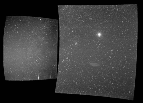 파커 태양탐사선이 전송한 지구 사진. 오른쪽 사진 중간 윗부분의 밝은 점이 지구. [출처:NASA/파커 태양탐사선]