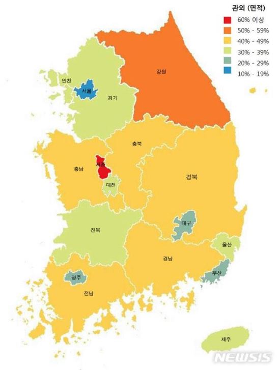 시도외 거주자의 토지소유 면적 비율. (제공=국토교통부)