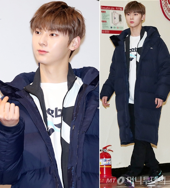 Group Wanna One Hwang Min-hyun has perfected a sophisticated navy long padding.Hwang Min-hyun attended the Reebok Classic X Wanna One Fan Event held at Sejong University Ocean Hall in Gwangjin-gu, Seoul on the afternoon of the 11th.On this day, Hwang Min-hyun appeared in a white T-shirt with a Reebok logo and lightly kicked in a pair of black pants.Hwang Min-hyun added a point by donning a navy long padding with a large hood here, and wearing Snickers with a look, mint-colored look.Hwang Min-hyun, who naturally lowered his bangs, made a finger heart for his fans and expressed his affection and attracted attention.Event was the first Asian Ambassador to Reebok to meet Asian fans. It was held for domestic and foreign fans who were selected through lottery among Reebok product purchasers.At the event, Reebok presented the pictures and campaign videos of Wanna One to be released in the future, and presented the year-end party atmosphere through time and various Game to directly answer the fans questions.
