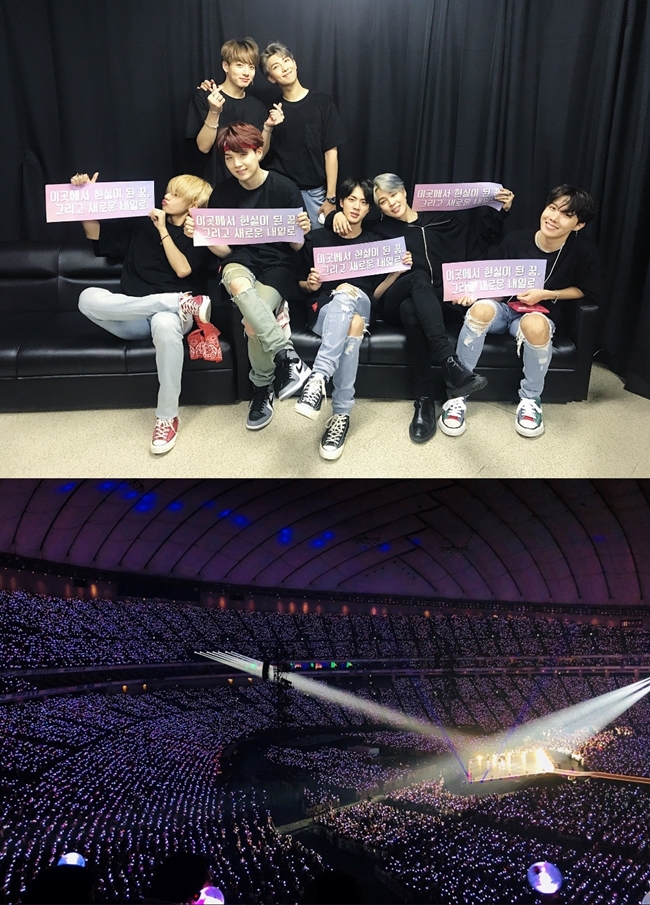 BTS had its first schedule of Love Yourself (LOVE YOURSELF) dome tour at Tokyo Dome in Japan at 6 p.m. on the 13th.BTS said, Thank you, Tokyo through the official SNS immediately after the performance, Thank you, Amishi Teru for enjoying the concert and Tokyo Dome axis.The BTS members in the photo released together are taking a bright smile with a placard reading Dreams that have become reality here and to a new tomorrow in the stage waiting room.On this day, BTS communicated with local fans for nearly three hours and performed the first performance of Dom Tour.BTS will continue its four-dome tour at Kyocera Dome in Osaka on the 21st and 23rd and 24th, Nagoya Dome on the 12th and 13th of next year, and Fukuoka Prefecture Yahooku Dome on the 16th and 17th of February after performing one more performance at the same venue on the 14th.
