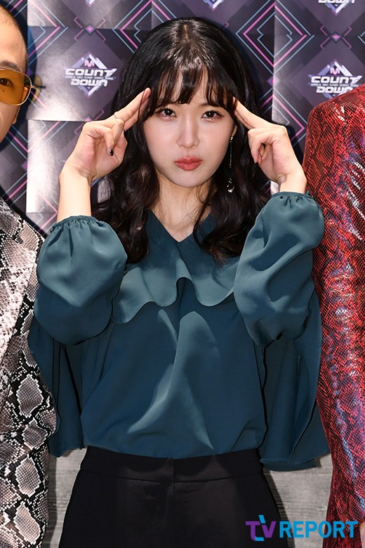 Singer Hyunyoung poses at the pre-rehearsal of Mnet M Countdowndown live broadcast at CJ ENM Center in Sangam-dong, Mapo-gu, Seoul on the afternoon of the 15th.M Countdowndown Down will feature Kwill, Hay Girls, JBJ95, TWICE, Promis Nine, ATIZ, MXM, HOTSHOT, The Man Black, Wikimki, Golden Child, April, Mighty Mouse, Stray Kids, Eyes One, Gugudan, Seo In Young, Monster X and BtoB ...