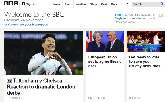 BBC 메인 홈페이지 캡쳐