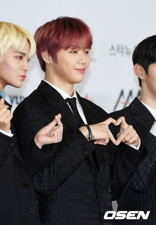 Wanna One Kang Daniel poses at the 2018 Asian Artist Awards red carpet Event held at the Art Space Plaza in Paradise City, Incheon, Jung-gu, Incheon on the afternoon of the 28th.