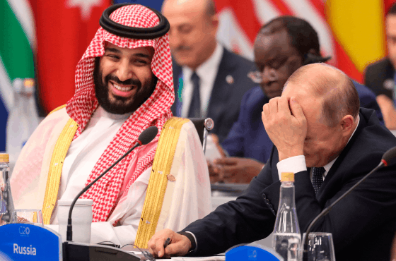 블라디미르 푸틴 러시아 대통령(오른쪽)이 지난달 30일(현지시간) 아르헨티나 부에노스아이레스에서 열린 G20 정상회의에 참석, 옆자리에 앉은 무함마드 빈 살만 사우디아라비아 왕세자와 이야기를 나누고 있다. [AFP=연합뉴스]