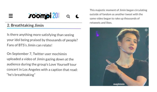 Recently, American entertainment media Soompi introduced BTS Jimin as one of the K-pop stars that caused a powerful charm virus that was uncontrollable beyond fandom.On September 7, a video of Jimin staring at the audience was uploaded at a concert on the Los Angeles Love Yourself tour, and thousands of retweeted videos of majestic moments began to spread outside the fandom and introduced responses called Breathing Beauty.This is a virus infection for no other reason than to look beautiful, he said.The scene was just falling into seven seconds for Jimin, handing over a million tweets at the time, Los Angeles first place, Australia first placeHe was on top of the silt in 10 countries and sprinkled a big topic.