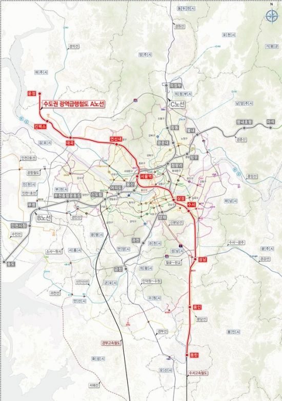 ▲수도권 광역급행철도 노선도(자료: 국토교통부)
