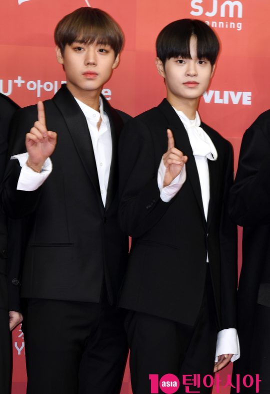 Wanna One Park Jihoon and Lee Dae-hwi pose at the 33rd Golden Disk Awards red carpet event held at Gocheok Sky Dome in Gocheok-dong, Guro-gu, Seoul on the afternoon of the 5th.