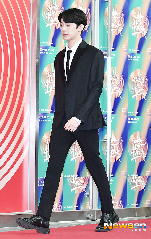 Wanna One Lai Kuan-lin poses on the red carpet and photo wall ahead of the awards ceremony for the 33rd Golden Disc Awards at Gocheok Sky Dome in Guro-gu, Seoul, on the afternoon of January 6.