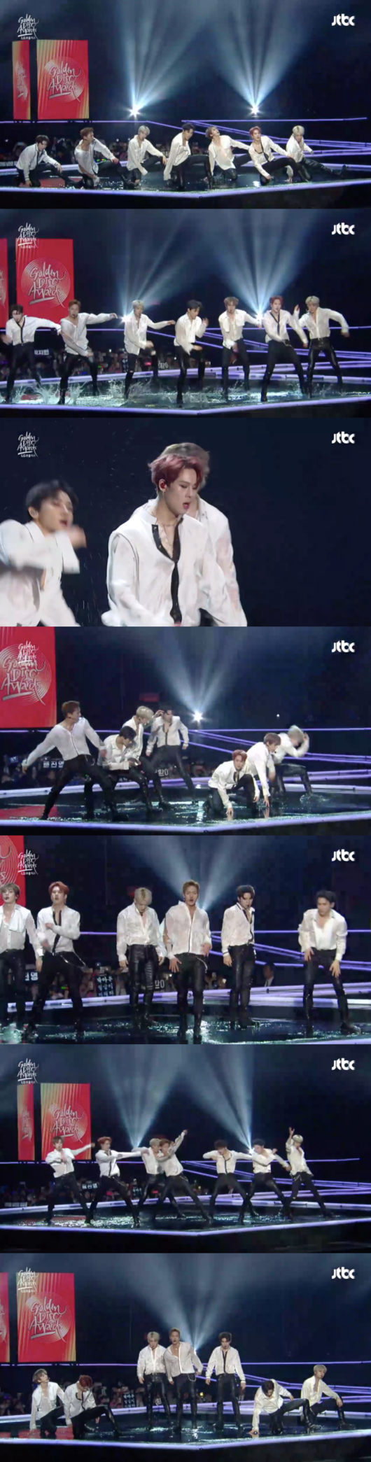 The all-time water performance of boy group Monsta X is drawing attention. It was a special stage where Monsta Xs intense sexy was outstanding.Monsta X won the award at the 33rd Golden Disc Awards Awards album awards held on the afternoon of the 6th.Monsta X has expressed gratitude to its agency Starship Entertainment and fans since the awards.Especially on this day, Monsta X focused on the Sight by providing a special stage as well as the awards.Since the awards, it has been called the so-called water show and has been gathering topics in the online fan community.Monsta X set the stage for Myself, Crazy, Jealousy, and Shoot Out at this awards.It is Monsta X, which brings out the shouts of fans with a performance that fills the wide stage.Above all, the water show that decorated the second half of the performance focused on Sight. Monsta X moved to perform Shoot Out.It was then Monsta X, standing on a water-splattered stage and performing spectacular performances, a stage so intense and rich that it was called a water show.Monsta X made its distinctive intense and charismatic performance even more special: a stage that has attracted great attention even after the Awards, with the shouts of fans.It was a performance that left an extraordinary and intense afterlife of Monsta X down.Monsta X said through the official SNS after the awards, Monbebe has given Monsta X a meaningful award, and I really appreciate it.I will be Monsta X, who will repay the love you gave me in 2019. broadcast screen capture