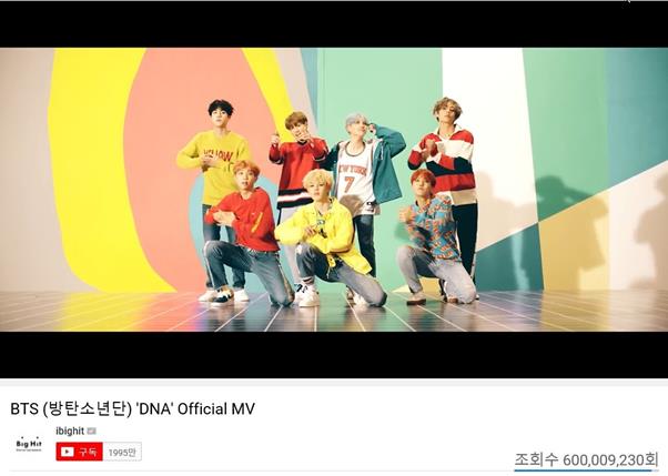 The group BTS DNA music video surpassed 600 million views for the first time in the Korean group.BTS LOVE YOURSELF title song DNA music video released in September last year exceeded 600 million views on YouTube at 7:18 pm on the 9th.As a result, BTS will have a music video that exceeded 600 million views for the first time in the Korean group.The DNA music video visually expressed the lyrics that we were fatefully entangled from the beginning and one from DNA through the transformation of scenes that seemed to cross virtual reality and space.Since its release in September 2017, DNA has been on the chart for four consecutive weeks on the Billboard main chart Hot 100, and was certified as a Gold digital single by the American Record Industry Association in February last year.In addition, BTS has four 400 million views music videos including Fire Owner, Strike, FAKE LOVE, and MIC Drop remixes, and three 300 million views music videos including Blood Sweat Tears, Save ME, and IDOL, as well as three 200 million views music videos including Not Today, Sang Man and Spring Day He has four music videos that have exceeded 100 million views including Danger, I NEED U, Hormon War and Dayman.On the other hand, BTS will continue to tour the LOVE YOURSELF Japan Dome at Nagoya Dome in Japan on the 12th and 13th.