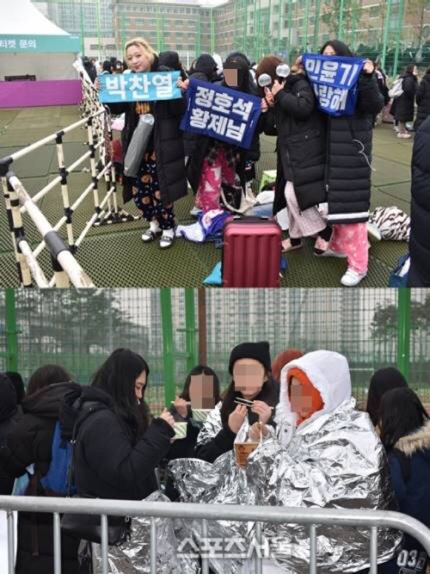 Fan hearts for the stars didnt know how to cool down even in the worst fine dust and sub-zero cold of all time.The 28th High1 Seoul Song Awards (hosted by the organizers of the Seoul Song Awards) where singers who shine the year 2018 gather together to settle the music industry.I visited the Kai Dome in Goguryeo-gu, Seoul, at 9 am, exactly 10 hours before the spectacular film of Seogadae .It was still a long time until the performance time, but there was no time to get to the scene with the many Fans who came from early morning.Their passion to watch Nagasu and Fan heart were great enough to overcome fine dust, which recorded the worst figures ever.Fans were wearing blankets, sleeping pajamas and socks, and fighting the cold, and they melted their frozen bodies with hot fish cake soup in a stall near the venue.I gathered the Fan heart of the past that won the cold and fine dust.I came five days ago Fan heart of passion that makes the nighttime colorless.Their Fan heart to see their star closer also overshadowed the five nights.The middle school students, who were homeless to see BTS, were rolling their feet in front of the long waiting line, armed with sleeping pants, sleeping socks and blankets.I washed it in the sauna, and I ate it with the delivery application, he said.I also took a break by changing the order between the Fans who were close to each other in case they were lost.I did not spend five nights studying for the test, said Fan, a student who was nervous.Their bags, which had something in them, started with tents and were filled with all kinds of necessities for the night, including toothpaste, toothbrushes, and toiletries.Many Fans joined the group to see stars from various parts of the country, including Siheung, Gyeonggi Province, Wonju, Jeonju and Daegu.She pulled the carrier, shivered in the cold with a blanket emblazoned with the stars face, but she did not lose her smile.▲ 30 hours flight is okay Hot Fan heart from BrazilThere were many foreign Fans who were standing by for the vacation.I came from Brazil, said the Korean-language greetings, and they were full of excitement. I flew for 30 hours. Im going to stay for another two weeks.I came to Korea to see BTS, he said, conveying a hot fan heart to global star BTS.I do not know Korean, but the popularity of K-pop and BTS has been enormous since two years ago. The last Brazilian concert ticket was sold out in two hours and could not attend.I came to the Seogadae to appease that regret. The warm Fan heart, which has taken their national flag from Brazil, on the other side of the world, was as beautiful as domestic fans.▲ For my child, I am like a child. Mother Fans warm Fan heartMost of the Fans who visited Seogadae were student Fans who came to see my singer for the vacation.Mother Fan, who was waiting for her to be full of young friends, talked with her young friends without any sense of incongruity among the students who overcome the cold with cute sleeping pants, sleeping socks and doll backpacks.Fan, who was called Fan of BTS, said he was standing for hours with a blanket of BTS member government.Another mother, Fan, who came from Suwon, Gyeonggi Province, said, My daughter is Fan of NCT127, and she is lining up for her daughter who went to the institute.▲ My singer Goods who forget the cold of GoodsThere were also a variety of Fans who cheered them as many stars gathered in one place.In addition, there are various kinds of singers such as cheering rod, blanket, slogan, plan card which only Fans have.The BTSs enthusiastic Fans, who waited at the front of the waiting line, shook the slogans of their respective members and overcame the long waiting time.A Fan from Gyeonggi Province was proud to take out BTS Jeans message card that he made himself.An EXO Fan from Wonju, Gangwon Province, laughed, saying, I know EXO does not come today, but I have been thinking about the possibility of 2%.He boasted EXO Baek Hyun, plan card filled with Dios face, and cheering pole, and bought the envy of many Fans.A Fan of the group Seventeen showed a placard that he made himself up and out, and explained the meaning of the placard for a long time.I prepared my own favorite colors and my favorite colors. And Fan of Monster X from Brazil boasted a T-shirt with Monster X slogan.The cold could not prevent the hot love of Fans for the stars, with both hands frozen red, breathless, and red eyes due to bad air.Perhaps the cheering of Fans, the true protagonist of the shelves, is expected to shine more in the performance.On the other hand, the 28th High1 Seoul Song Grand Prize will be broadcast live on KBS drama, KBS Joy and KBS W from 6:50 pm on the 15th.It will be broadcast live online mobile around the world through Bread Night TV, and the red carpet event (5 ~ 6 pm) held before this event will also be broadcast live online on Bread Night TV.