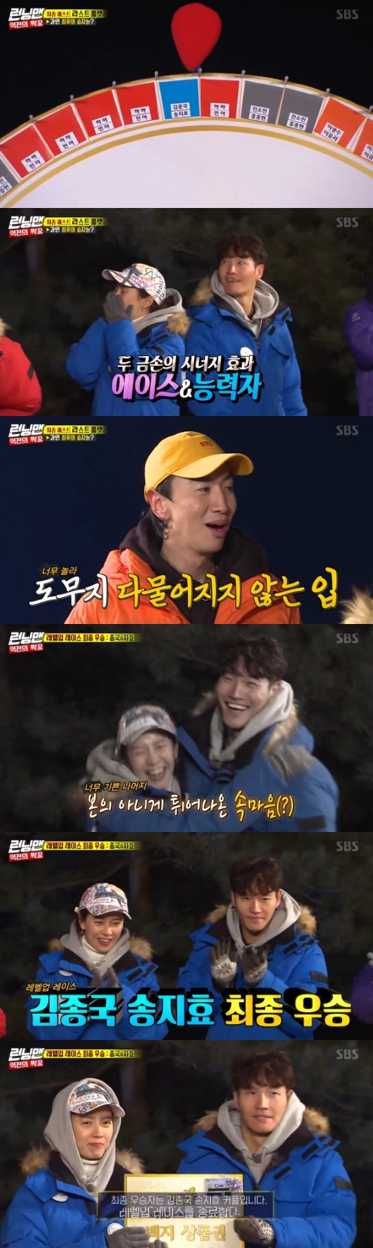 Running Man Kim Jong-kook & Song Ji-hyo won the level-up race.On SBS Good Sunday - Running Man broadcasted on the 27th, Haha was surprised by Minahs unique character.Lee Yoo-ri, Jung Yu-mi, Seungri, AOA Minah, Jimin and Hong Jong-Hyun appeared as guests on the day.The guests were attached to the level 1 to 6 in the costume, and when it was confirmed that the level of Jung Yu-mi was 6, the low-level members flocked to Jung Yu-mi.As a result of the selection of the pair, Yoo Jae-Suk & Jung Yu-mi, Haha & Minah, Yang Se-chan & Jimin, Jeon So-min & Hong Jong-Hyun, Ji Suk-jin & Victory, Lee Kwang-soo & Lee Yoo-ri were paired.This race is a level-up final couple race, with a total of two confrontations: the first-place couple in each round wins level two and the second-place couple wins level one; and the second-placed couple wins when level 10.However, if there is no level 10 until the end of the mission, the final winner determines the final roulette.The first couple The Quest was Big Bang, Balloon, and they had to burst the couples balloon. Everyone was exhausted.Lee Kwang-soo & Lee Yoo-ri won the final by winning Kim Jong-kook & Song Ji-hyo.Lee Kwang-soo, who finished first, laughed at level 2 at level 0.Kim Jong-kook & Song Ji-hyo, who finished second, was able to raise level 1, and Kim Jong-kook conceded to Song Ji-hyo.The last of the questions is a level-up chair king. A couple chair takeaway confrontation. You can find a doctor scattered within the time limit and sit down.However, after each round, the surviving couple elected the captain by voting, and the captain was able to drop a couple.In the first round, Jeon So-min & Hong Jong-Hyun aimed at Yang Se-chan & Jimin, who was sitting in the chair first, but could not break the bracelet of the two.Jeon So-min went looking for other mates and sat down at the table of Yoo Jae-Suk & Jung Yu-mi, whose bracelets were cut off.Yoo Jae-Suk & Jung Yu-mi headed to Ji Suk-jin & victory, but failed to break the bracelet and was eliminated.The first round captain couple eliminated Ji Suk-jin & victory, and Jeon So-min & Hong Jong-Hyun.In the second round, Lee Kwang-soo & Lee Yoo-ri broke Haha & Minahs bracelet with one minute left.The captain couple Yang Se-chan & Jimin eliminated Kim Jong-kook & Song Ji-hyo.The final results were Lee Kwang-soo & Lee Yoo-ri and Ji Suk-jin & victory, respectively.Because there are no members who have achieved Level 10, the roulette has been named in the order of high levels.As a result, Kim Jong-kook & Song Ji-hyo won the level-up race.Photo = SBS Broadcasting Screen