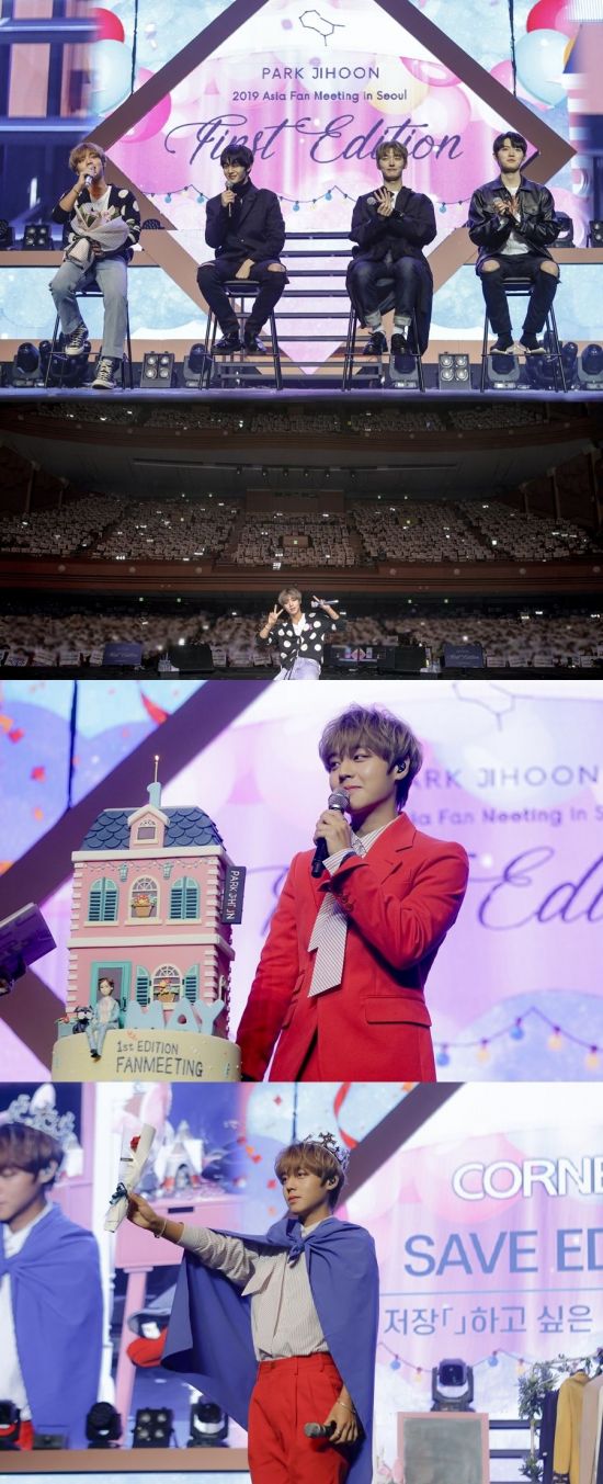 Park Jihoon successfully completed his first solo fan meeting.Park Jihoon held his first solo fan meeting First Edition in Seoul (FIRST EDITION IN SEOUL) at the Hall of Peace at Kyunghee University on the 9th.A total of 7,000 fans gathered at the fan meeting held at 2 pm and 6 pm.Park Jihoon, who came to the stage in the all-red suit fashion on the day, opened the door with Ed Sheerans Shape of You dance performance, and proved his talent as a solo artist by offering various stages such as Wanna Ones song I Want to Have, unit album 11 (Teen Days), Sulae with fans, and Press Your Number by Taemin.In particular, Park Jihoon first released the stage of his own fan song Young 20, which he wrote while thinking about his fans.I also participated in rap making while thinking about the fans, and if you like it, you will be able to meet it as a single sound source. In addition, members Yoon Ji-sung, Kim Jae-hwan and Bae Jin-young, who participated in Wanna One activities, appeared in a fan meeting with a bouquet of flowers.Those who showed off their extraordinary loyalty in search of the scene even in a busy schedule showed a warm friendship by supporting Park Jihoons future.Park Jihoon, who led the fan meeting for about 2 hours and 30 minutes, said, I will practice all genres.I want to be with you for a long time until the dinner show. He gave his aspirations and ended his first solo fan meeting.On the other hand, Park Jihoons Asian fan meeting, which has received explosive attention, will be held in Japan and Hong Kong starting from Seoul.