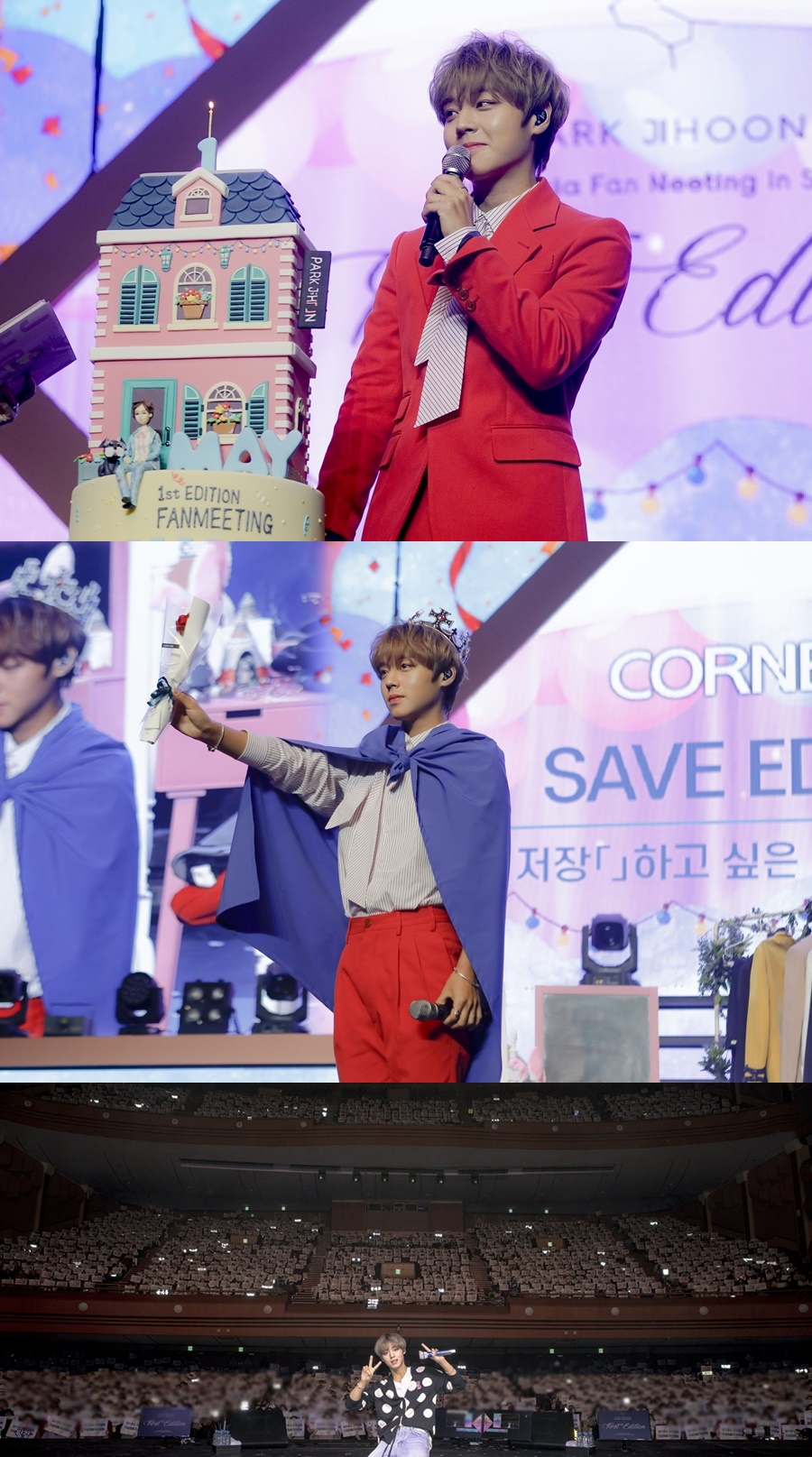 Park Jihoon, a member of the group Wanna One, successfully finished the first solo fan meeting.Park Jihoon held his first solo fan meeting First Edition in Seoul (FIRST EDITION IN SEOUL) at Kyunghee University Peace Hall on the 9th.A total of 7,000 fans gathered at the fan meeting held at 2 pm and 6 pm.Park Jihoon, who took the stage in the all-red suit fashion on the day, opened the door with Ed Sheerans Shape of You dance performance.He has also proved his talent as a solo artist by offering various stages such as Wanna Ones song I Want to Have, unit album 11 (Ten Days), Sulae with fans, and Press Your Number by Taemin.In particular, Park Jihoon first unveiled the stage of his own fan song Young 20, which he wrote in his mind. It is a song presented by Lee Dae-hwis composer.I also participated in rap making while thinking about the fans, and if you like it, you will be able to meet it with a single sound source. In addition, members of the fan meeting, Yoon Ji-sung, Kim Jae-hwan, and Bae Jin Young, who participated in Wanna One activities, were surprised to appear with a bouquet of flowers.Those who showed off their extraordinary loyalty in search of the scene even in a busy schedule showed a warm friendship by supporting the future of Park Jihoon.Park Jihoon, who led the fan meeting for about 2 hours and 30 minutes, said, I will practice all genres.I want to be with you for a long time until the dinner show. He gave his aspirations and ended his first solo fan meeting.Park Jihoons Asian fan meeting will be held in Japan and Hong Kong starting with Seoul.