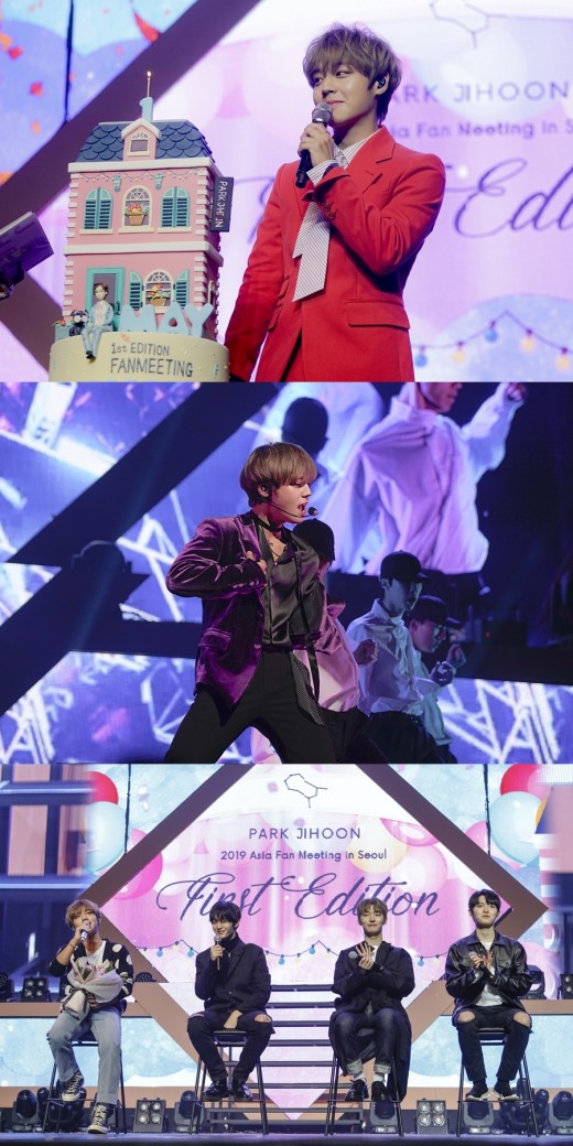 Park Jihoon successfully finished the first solo fan meeting.Park Jihoon held his first solo fan meeting First Edition in Seoul (FIRST EDITION IN SEOUL) at Kyunghee University Peace Hall on the 9th.A total of 7,000 fans gathered at the fan meeting held at 2 pm and 6 pm.Park Jihoon, who was on stage in the All Red Suit fashion on the day, opened the door with Ed Sheerans Shape of You dance performance, and proved his talent as a solo artist by offering a variety of stages such as Wanna Ones song I Want to Have, unit album 11 (Fever), Sulla with fans, and Taemins Press Your Number.In particular, Park Jihoon first unveiled the stage of his own fan song Young 20, which he wrote to fans, and focused his attention on.I also participated in rap making while thinking about the fans, and if you like it, you will be able to meet it as a single sound source. In addition, members of the fan meeting, Yoon Ji-sung, Kim Jae-hwan, and Bae Jin Young, who participated in Wanna One activities, were surprised to appear with a bouquet of flowers.Those who showed off their extraordinary loyalty in search of the scene even in a busy schedule showed a warm friendship by supporting the future of Park Jihoon.Park Jihoon, who led the fan meeting for about 2 hours and 30 minutes, said, I will practice all genres.I want to be with you for a long time until the dinner show. He gave his aspirations and ended his first solo fan meeting.Meanwhile, Park Jihoons Asian fan meeting will be held in Japan and Hong Kong starting with Seoul.