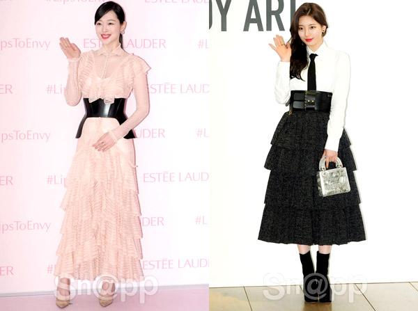 Singer and actor Sulli poses at the photo call event of Estie Lauder held at the pop-up store of Sinsa-dong, Gangnam Estee Lauder in Seoul Gangnam District on the afternoon of the 13th.Sulli showed off her feminine charm in a pastel-colored lace dress that sang spring: opting for a layered tired dress to maximize her elegant charm.Bae Suzy, who visited the exhibition hall of Dior Lady Art # 3 (DIOR LADY ART#3) on the 4th floor of House of Dior in Cheongdam-dong on January 14, caught the attention with simple white and black fashion.Matching a white blouse with a black tie and a black tie, Bae Suzy emanated a girlish purity with a black tie, a bold belt and ankle boots, and gave points with a mini lady dior bag with silver beads.Singer and actor Sulli poses at the photo call event of Estie Lauder held at the pop-up store of Sinsa-dong, Gangnam Estee Lauder in Seoul Gangnam District on the afternoon of the 13th.