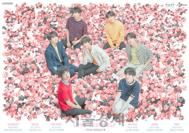 Big Hit Entertainment announced on the 20th that BTS has confirmed the schedule of performing 10 times in 8 cities in North and South America, Europe and Japan for two months from May.This tour is an extension of the Love Yourself (LOVE YOURSELF) tour, which started at the main stadium of the Jamsil Olympic Games in Seoul last August.The title of the tour is Love Yourself Speak Yourself (LOVE YOURSELF SPEAK YOURSELF), which BTS leader RM used as a motif for a speech on the theme of Love Yourself and Give Your Voice at the UN General Assembly last year.BTS first includes United States of America Los Angeles Rose Bowl AT&T Stadium on May 4, Chicago Solzer Field on May 11, New Jersey MetLife AT&T Stadium on May 18, and Allianz Parc in Sao Paulo, Brazil on May 25. Allianz Parque) meets with fans from North and South America.He will then be reunited with Europe fans at the Wembley Stadium in London, England, on June 1, and France Paris Stade de France on June 7.Finally, the concert will be held at Japan Osaka Yanma AT & T Stadium Nagai on July 6-7, and Shizuoka AT & T Stadium Ecopa on July 13-14.BTS started performing under the Love Yourself brand last year and wrote a myth that sold out 42 performances in 20 regions including United States of America, Canada, the UK, the Netherlands, Germany, France, Japan, Hong Kong and Thailand.In particular, it was rated as the first Korean singer to hit the heart of pop in City Field, a 40,000-seat home stadium of United States of America New York Mets.BTS will perform all the performances on this tour at AT & T Stadium, Big Hit said. They have set a new record as a group that can tour AT & T Stadium around the world.All performances at AT & T Stadium