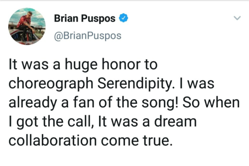 It was a great honor to choreograph Serendipity (Chorewriter Brian Joo Fusspos)BTS Jimins solo song Serendipity choreography follow the fever is hot.BTS main dancer Jimins Serendipity stage, which has been attracting attention as a signboard star of K-pop idol from foreign media, can steadily see the phenomenon like a challenge essential gateway for dancer idols who are proud of dancing, especially junior idols in dance line positions in the group.Many juniors have released cover videos, but the release of cover videos by the Fed, a member of the new group Tomorrow By Together (TXT), which is currently being prepared, has attracted more attention as a direct junior of BTS.On the 21st, KBS 2TV Happy Together 4 2019 Performing Arts Special PICK, Nam Chang-hee, who is aiming for the entertainment center this year, showed a special stage of Sereendity and raised the heat of broadcasting.He said, I was so sexy and cool that I became a fan. He was still preparing for the show, so he covered the unfinished serendipity choreography with unexpected seriousness and made a laugh of the performers and viewers.Not only in Korea but also overseas, the video of Inigo Pascual, a famous singer and actor in the Philippines, posting some of the choreography that he has practiced, saying, I started to learn serendipity choreography, on SNS is quickly becoming popular.Inigo Pascuals popular song Dahil Sa Yo is a famous song that Big Bangs member Seungri was singing for local fans at Manilas solo performance on the 20th, and he announced that he would release the full version of Serendipity choreography soon, and fans support for the cover video of Inigo was poured into SNS.BTS Jimins Serendipity is a choreography designed by Wannabe choreographer Brian Joo Fussos, who is a world-renowned choreographer and Jimin longing for his new days.