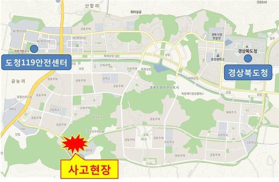 18일 사고가 난 경북 안동시 풍천면 도양리 경북 북부권 환경에너지종합타운 위치도. [사진 경북도]