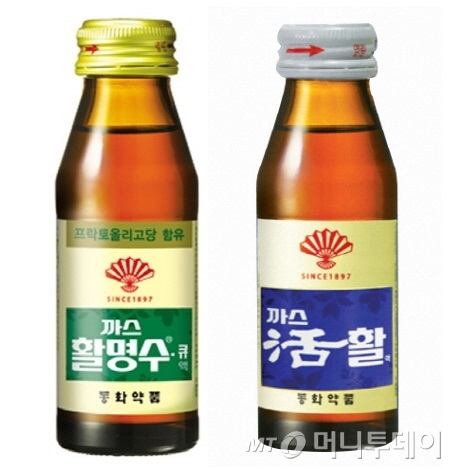 동화약품은 2011년 임산부가 현호색을 마셔서는 안된다는 정부 판단에 편의점 출시가 어렵게 되자 현호색을 뺀 까스활(오른쪽)을 내놓았다./사진=동화약품