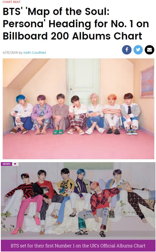 Group BTS has taken over United States of America and the UK charts.It is BTS, which is a leading artist in the world music market beyond just a singer representing K-pop.The official Billboards SNS on the 16th (Korea time) said BTS new mini album MAP OF THE SOUL: PERSONA will be at No. 1 on the Billboards 200 chart.This is the third milestone after LOVE YOURSELF Tear and LOVE YOURSELF Answer announced last year.According to Billboards, the charts that reflect the top of BTS will be released on the 21st.In addition, the UK official chart also booked the top spot. BTS will be the highest ranking Korean singer in the UK, the official chart said.BTS, which returned to its new mini album MAP OF THE SOUL: PERSONA on the 12th, was also different from the beginning of the activity.The album has exceeded 3 million pre-orders and has surpassed 1.47 million on the first day of release. At 6 pm on the day of the release of the album, Melon was paralyzed by a lot of users.It was the BTS effect.The title song Poetry for Small Things (Boy With Luv) music video broke the 100 million view at 7:37 am on the 14th, 37 hours and 37 minutes after its release, setting the world shortest record.BTS also first unveiled Poetry for Small Things on the United States of America NBCs popular entertainment program Saturday Night Live (hereinafter referred to as SNL).It appeared as an introduction to Hollywood actor Emma Stone and showed stable live to MIC Drop stage.To watch BTS, the Ami (BTS fan club) of United States of America also has a long-distance homelessness in front of the station for nearly a week.As BTS has been reborn as a World star, domestic fans have now come to the joke that they are waiting for their inland.But since its BTS, which is accompanied by fans, this expression is just a happy complaint (?).Poetry for Small Things also contains a message of gratitude for the amis who sent a hot support, adding to the meaning of walking together more than ever.This is why the World redefeat of BTS is shining even more.Photo Big Hit Entertainment, United States of America Billboards - Captures the UK Official Charts website